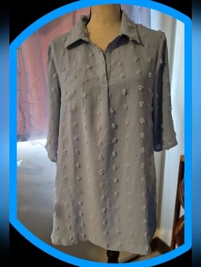 Fashion Versatile Sky Blue Lightweight Swiss Dot Tunic w/Front Pocket